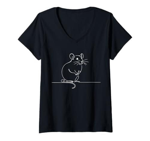 Damen Elegant Line Art Dumbo Ratte Haustier Ratte T-Shirt mit V-Ausschnitt von Jimbeels