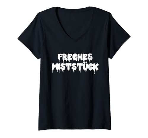 Damen Freches Miststück Gothic Dark Wave Batcave Spruch Mädchen T-Shirt mit V-Ausschnitt von Jimbeels