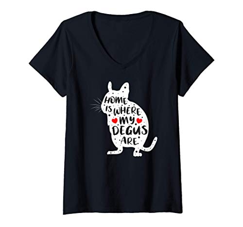 Damen Home Is Where My Degus Are | Lustiger Degu Spruch | Geschenk T-Shirt mit V-Ausschnitt von Jimbeels