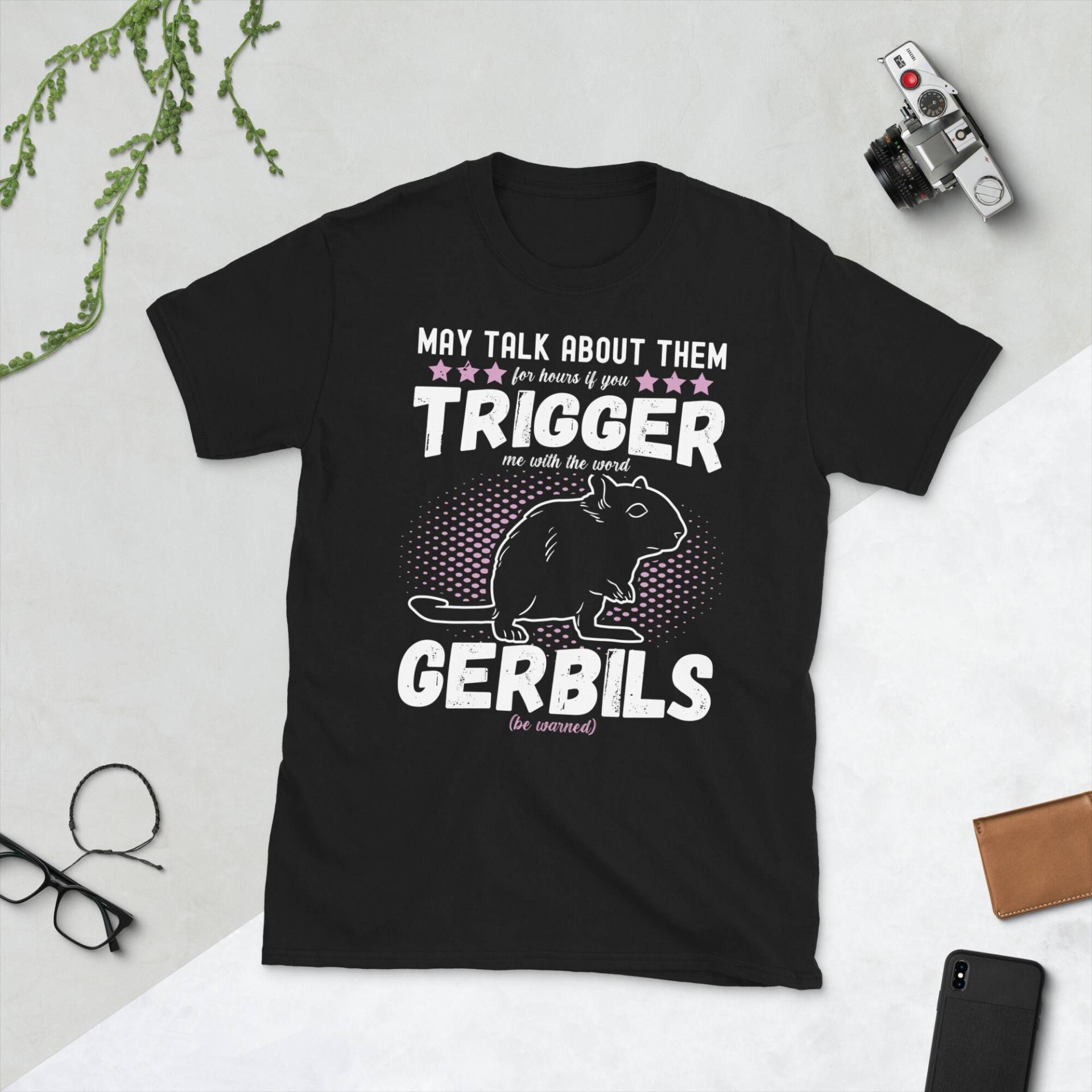 Lustiger Rennmaus Spruch Unisex-T-Shirt | "May Talk About Them For Hours If You Trigger Me With The Word Gerbils | Be Warned" Wüstenrennmaus von Jimbeels