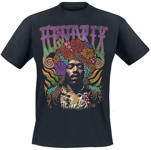 Jimi Hendrix Flower Power Männer T-Shirt schwarz XL 100% Baumwolle Band-Merch, Bands von Jimi Hendrix