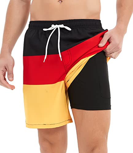 Jimlieay Badehose Herren Badeshorts mit Kompression Liner 2 in 1 Schnelltrocknend Strandhose Männer innenhose Board Shorts Deutschland Flagge Nationalflagge Muster von Jimlieay