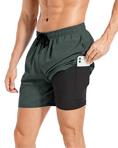 Jimlieay Badehose Herren Schnelltrocknende Strandshorts mit Kompressionsfutter 2 in 1 lässige Surf Board Shorts für Männer mit Tasche Kordelzug Shorts von Jimlieay