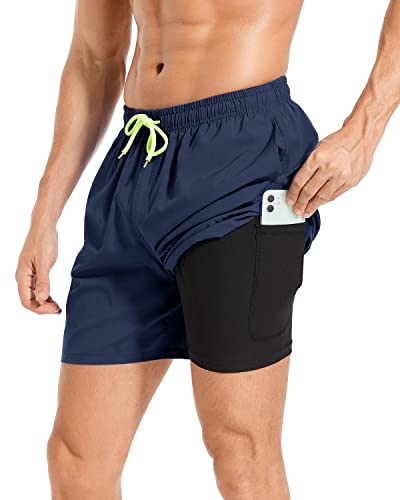 Jimlieay Badehose Herren Schnelltrocknende Strandshorts mit Kompressionsfutter 2 in 1 lässige Surf Board Shorts für Männer mit Tasche Kordelzug Shorts von Jimlieay