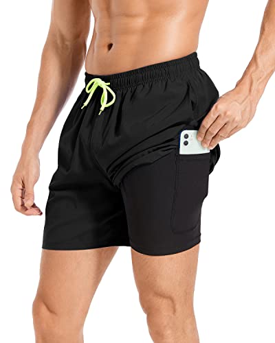 Jimlieay Badehose Herren Schnelltrocknende Strandshorts mit Kompressionsfutter 2 in 1 lässige Surf Board Shorts für Männer mit Tasche Kordelzug Shorts von Jimlieay