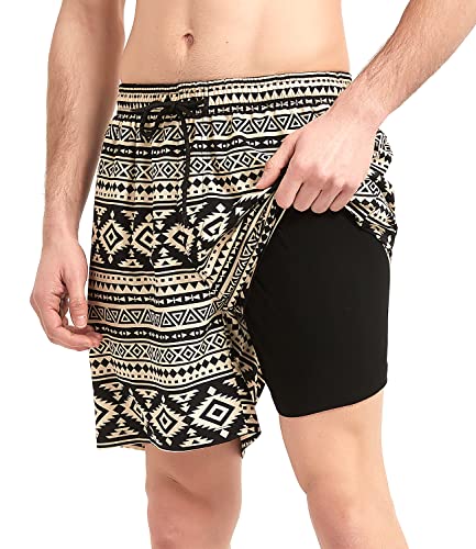 Jimlieay Badehose für Herren, schnell trocknend, 15,2 cm, Schrittlänge, flexibel, Wasser-Strandshorts mit Kompressionsfutter-Tasche, Totem Schwarz und Weiß, XL von Jimlieay