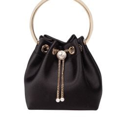 Jimmy Choo Bon Bon Schwarze Satin Bucket Bag von Jimmy Choo