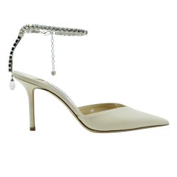 Jimmy Choo Saeda Slingback Pumps Aus Elfenbeinfarbenem Leder 85mm von Jimmy Choo