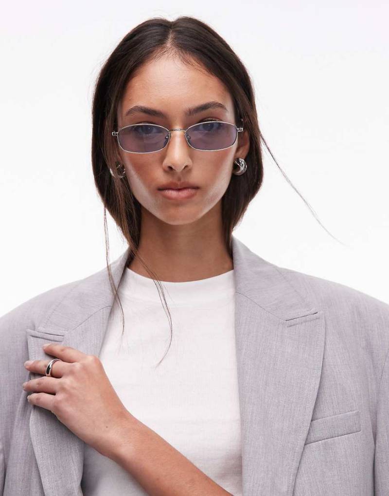 Jimmy Fairly - The Vicky - Rechteckige Sonnenbrille aus Metall in Silberoptik mit Gläsern in Blau von Jimmy Fairly