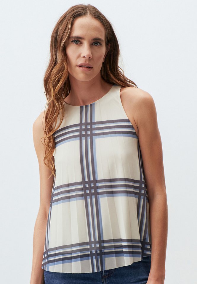 Jimmy Key Blusentop Ärmellos Karomuster Gemustert Falten Bluse von Jimmy Key