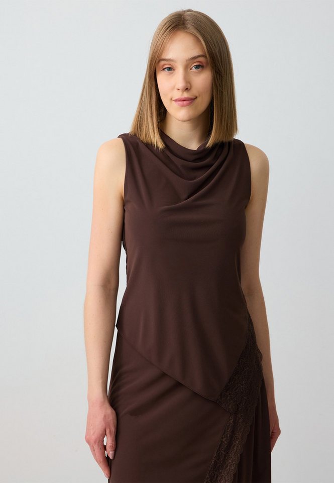 Jimmy Key Blusentop Gebreide blouse met gedrapeerde kraag en mouwloos kantdetail von Jimmy Key