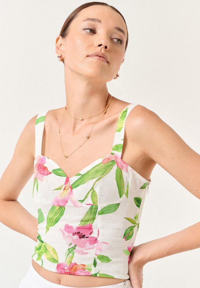 Jimmy Key Blusentop Herzausschnitt Leinen Bluse mit dicken Bändern von Jimmy Key