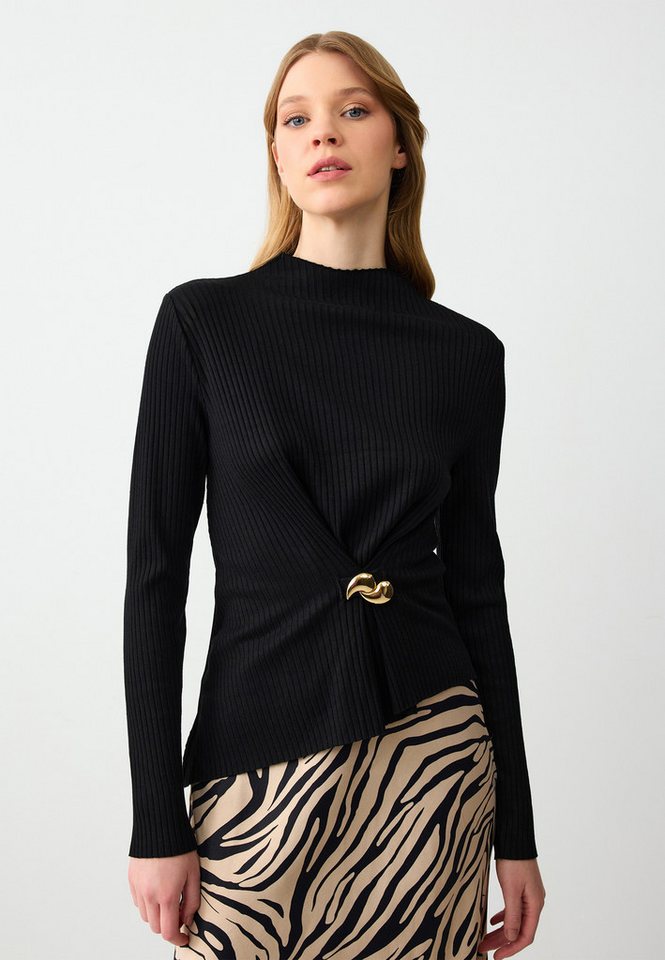 Jimmy Key Strickpullover Slim Fit Strickbluse Mit Null-Ausschnitt Und Rüschendetail von Jimmy Key