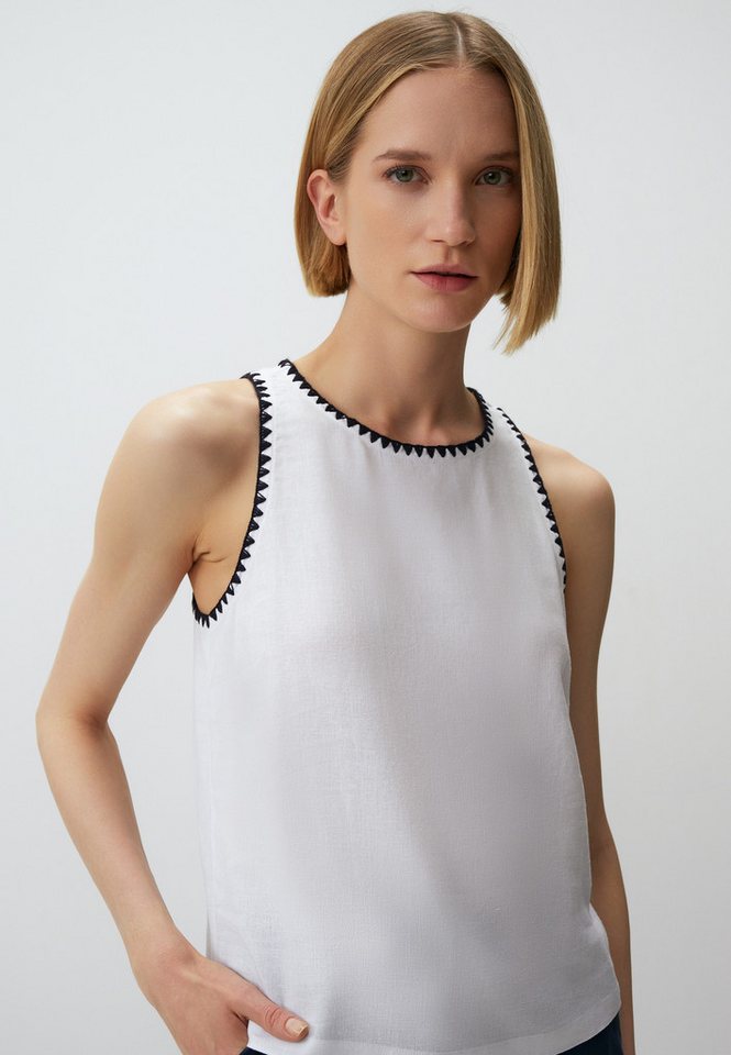 Jimmy Key Blusentop Ärmellose Bestickte Leinenbluse Mit Rundhalsausschnitt von Jimmy Key