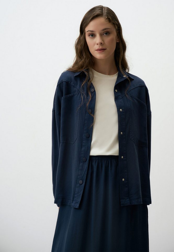 Jimmy Key Hemdbluse Lockere Passform Lang Denim Gewebt Jacke von Jimmy Key