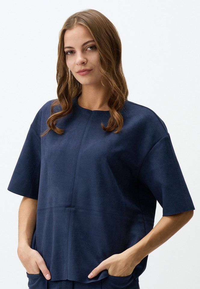 Jimmy Key Blusentop Rundhalsausschnitt Entspannte Passform Kurzärmlig Samt Bluse von Jimmy Key