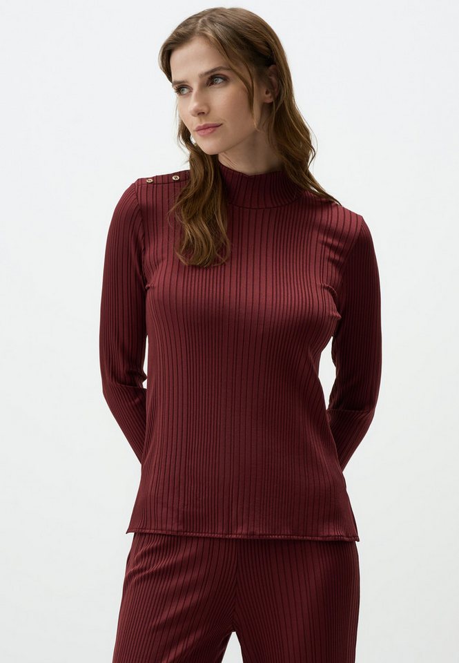 Jimmy Key Strickpullover Gerippt Stehkragenpullover Knopf Oberteil von Jimmy Key
