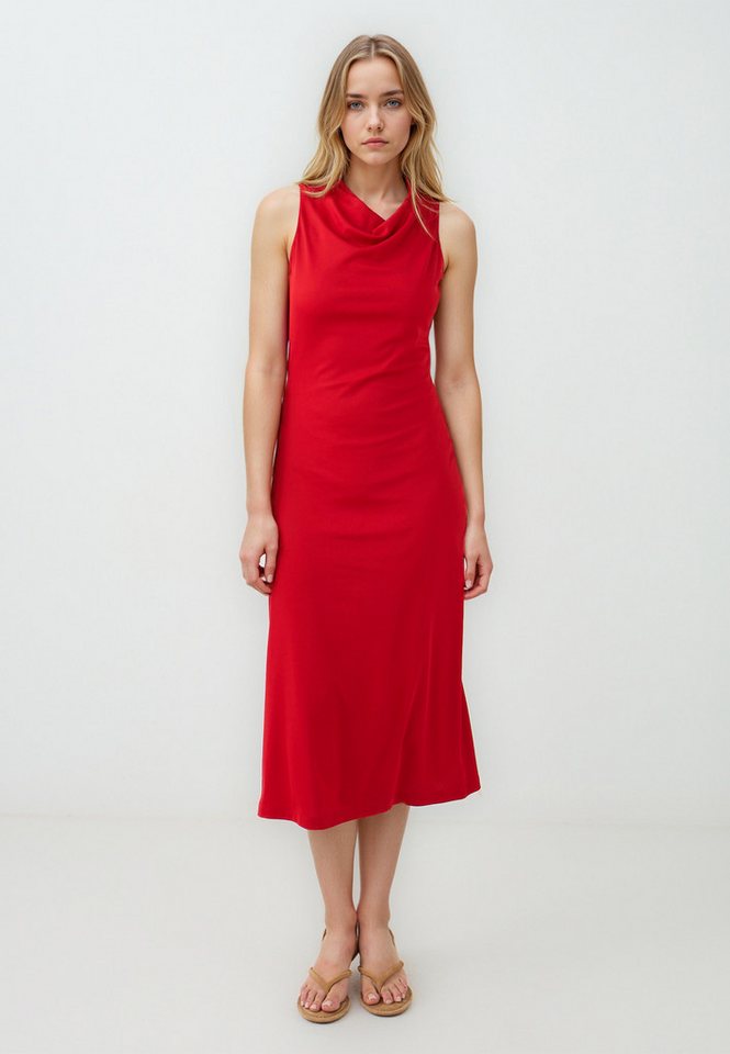 Jimmy Key Midikleid Rotes Strickkleid mit schmaler Passform und Wasserfallausschnitt von Jimmy Key