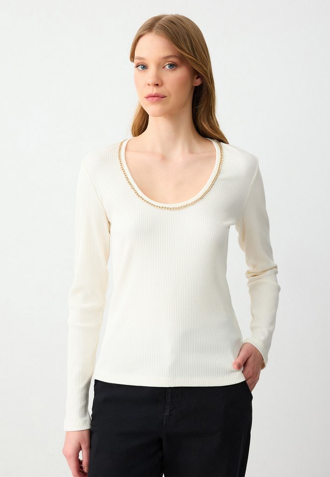 Jimmy Key Strickpullover Slim Fit Strickbluse Mit U-Ausschnitt Und Kettendetail von Jimmy Key