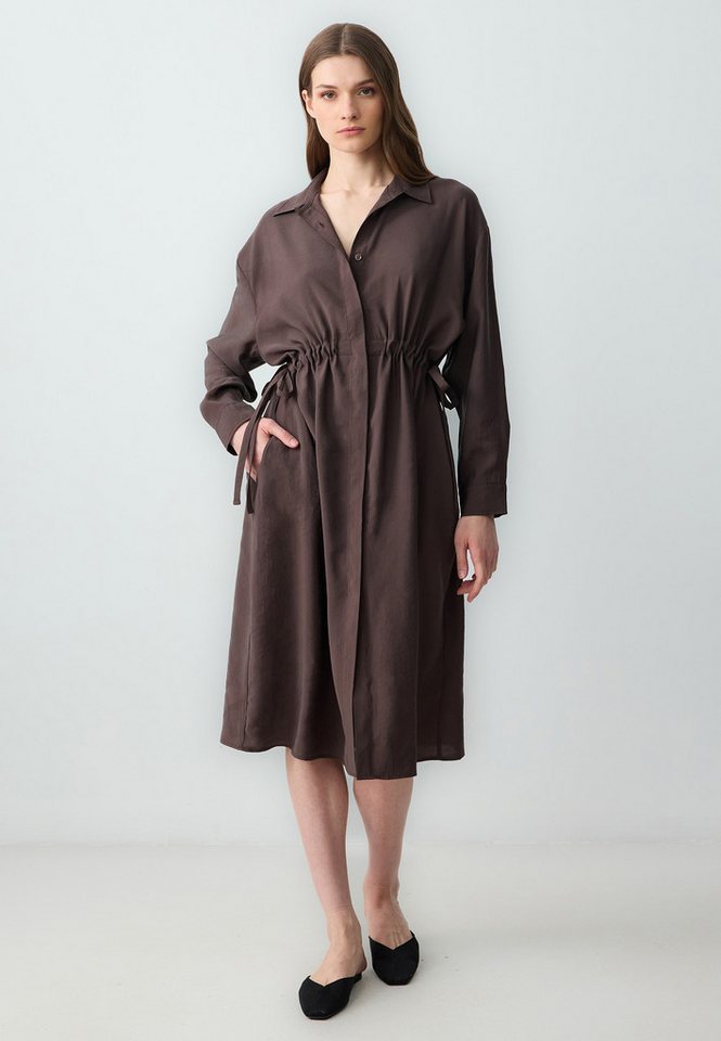 Jimmy Key Midikleid Losse geweven overhemdkraag bruine jurk von Jimmy Key