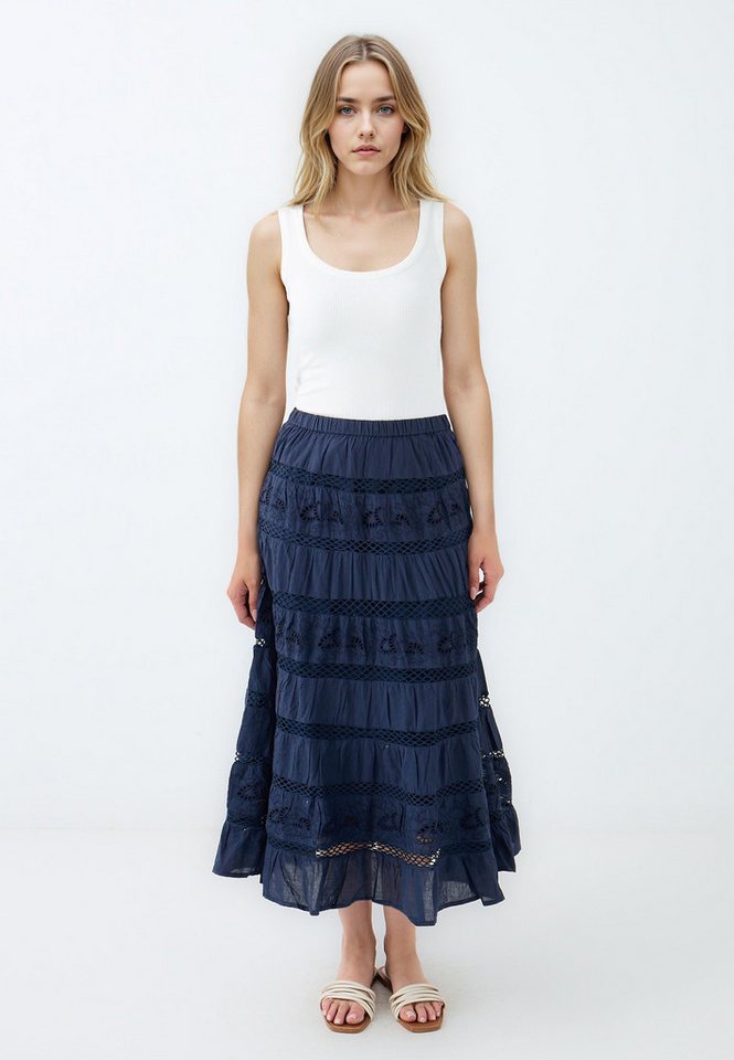 Jimmy Key Minirock Langer Rock aus 100 % Baumwolle mit normaler Taille und Stickerei von Jimmy Key