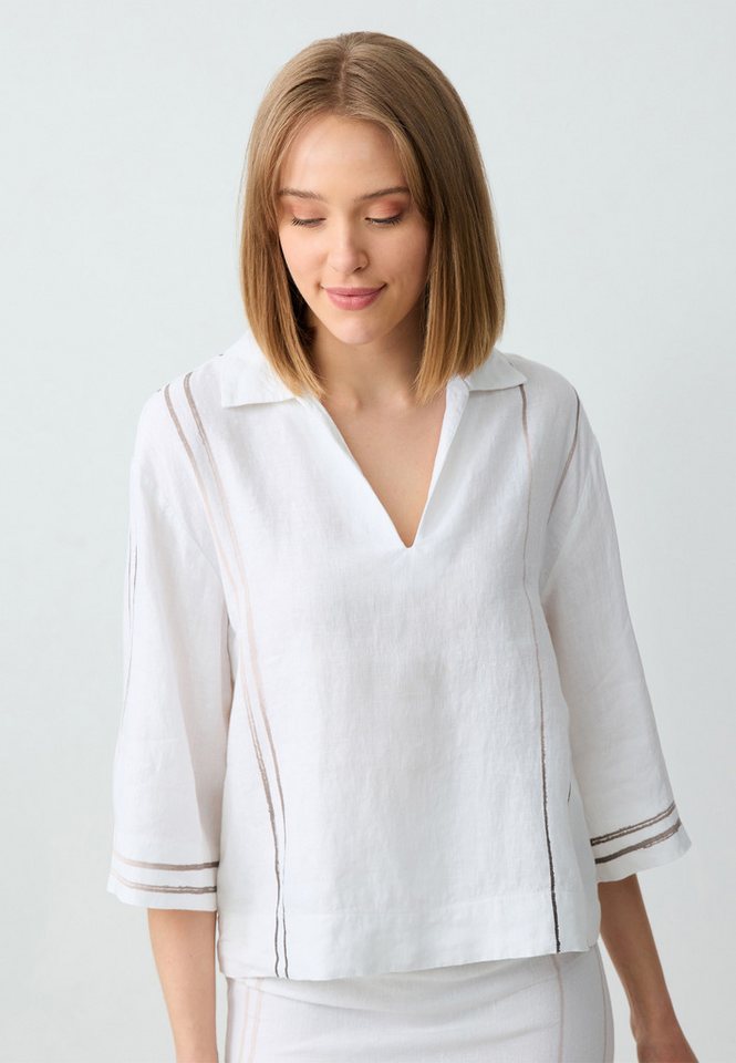 Jimmy Key V-Ausschnitt-Pullover Gestreifte Leinenbluse Mit V-Ausschnitt Und Hosenärmeln İm Relaxed Fit von Jimmy Key