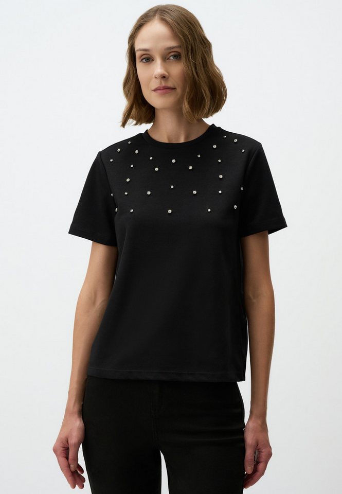 Jimmy Key Blusentop Rundhalsausschnitt Entspannte Passform Stone Bestickt Bluse von Jimmy Key