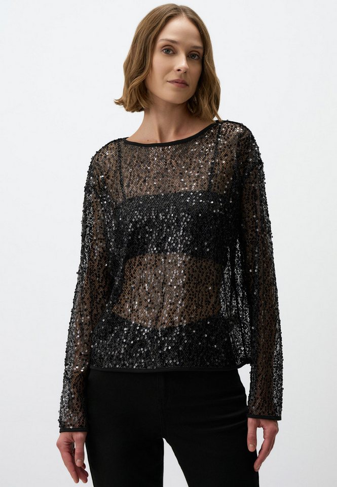 Jimmy Key Blusentop U-Boot-Ausschnitt Entspannte Passform Langärmlig Pailletten Bluse von Jimmy Key