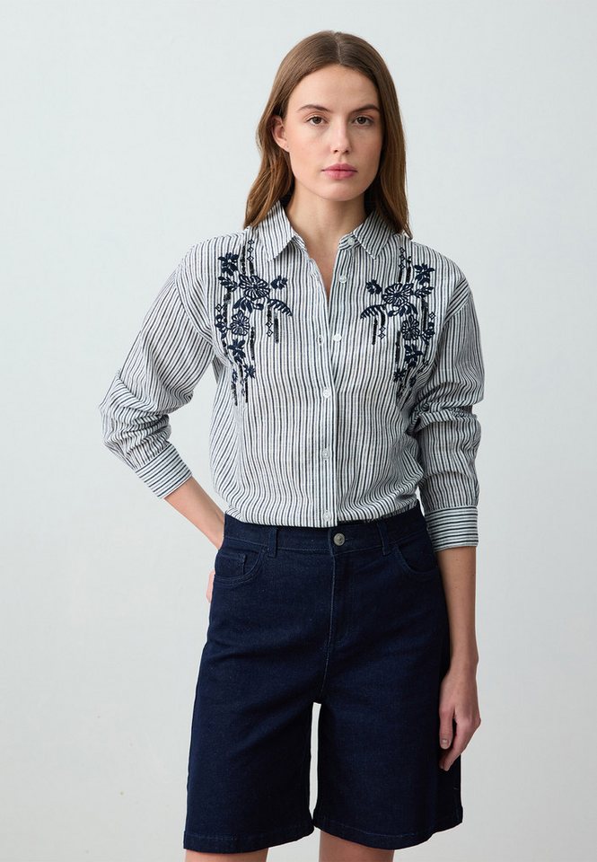 Jimmy Key Shirtbluse Gestreept katoenen overhemd met lange mouwen en bloemenmotief Jimmy Key Shirtbluse Gestreept katoenen overhemd met lange mouwen en bloemenmotief von Jimmy Key