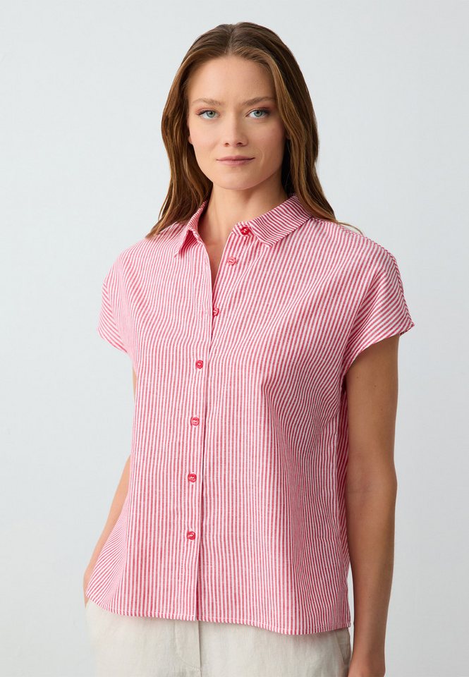Jimmy Key Shirtbluse Losvallend overhemd met kraag en geweven rood overhemd von Jimmy Key