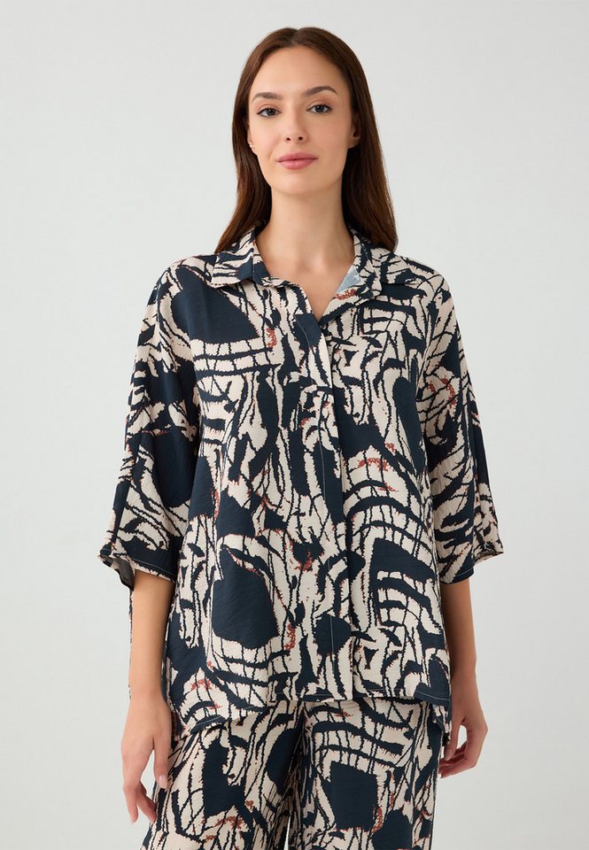 Jimmy Key Shirtbluse Loose Fit Hemdkragen Gewebtes Dunkelblaues Hemd von Jimmy Key