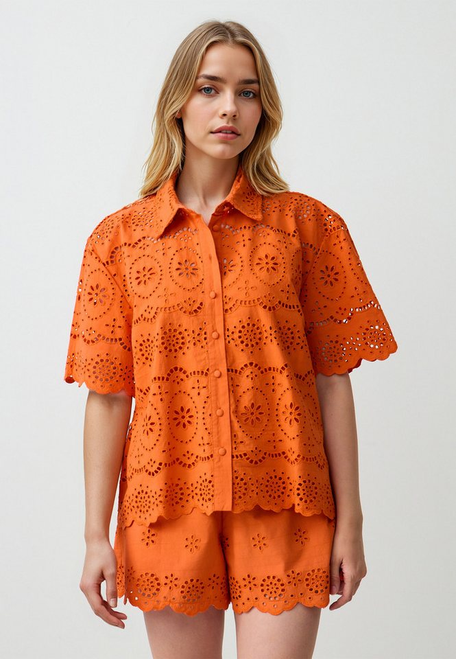 Jimmy Key Shirtbluse Loose Fit Hemdkragen Gewebtes Oranges Hemd von Jimmy Key