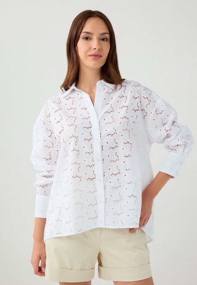 Jimmy Key Shirtbluse Loose Fit Hemdkragen Gewebtes weißes Hemd von Jimmy Key