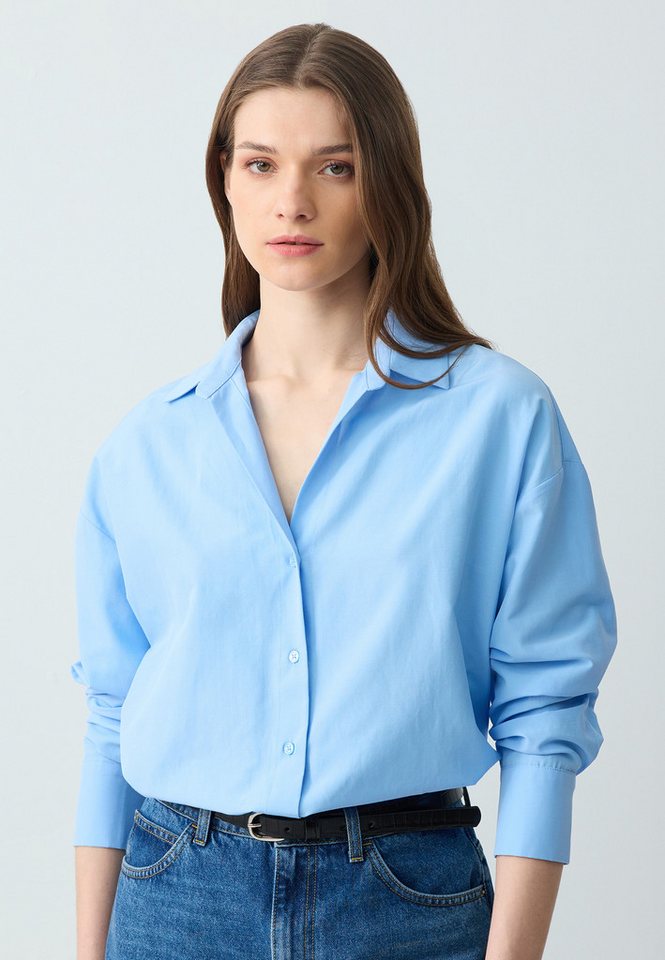 Jimmy Key Shirtbluse Losse pasvorm overhemdkraag geweven blauw overhemd von Jimmy Key