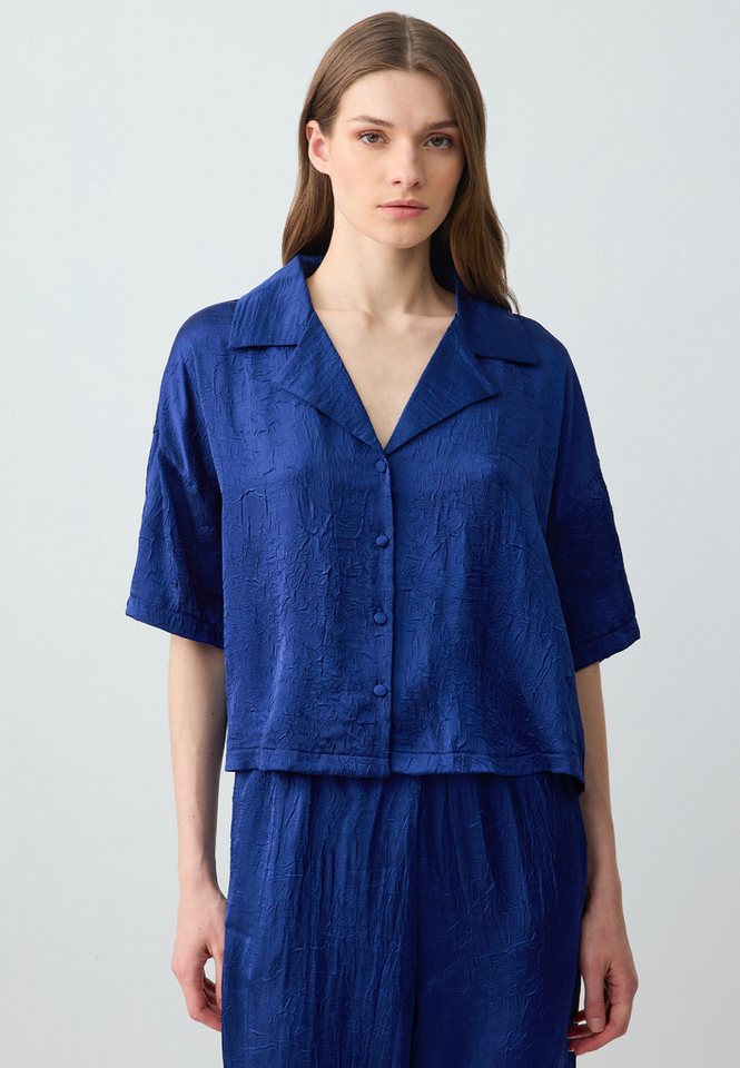 Jimmy Key Shirtbluse Loose Fit Hemdkragen Gewebtes Marineblaues Hemd von Jimmy Key