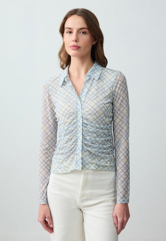 Jimmy Key Shirtbluse Slim Fit Geruit Mesh Gebreid Overhemd met Lange Mouwen von Jimmy Key
