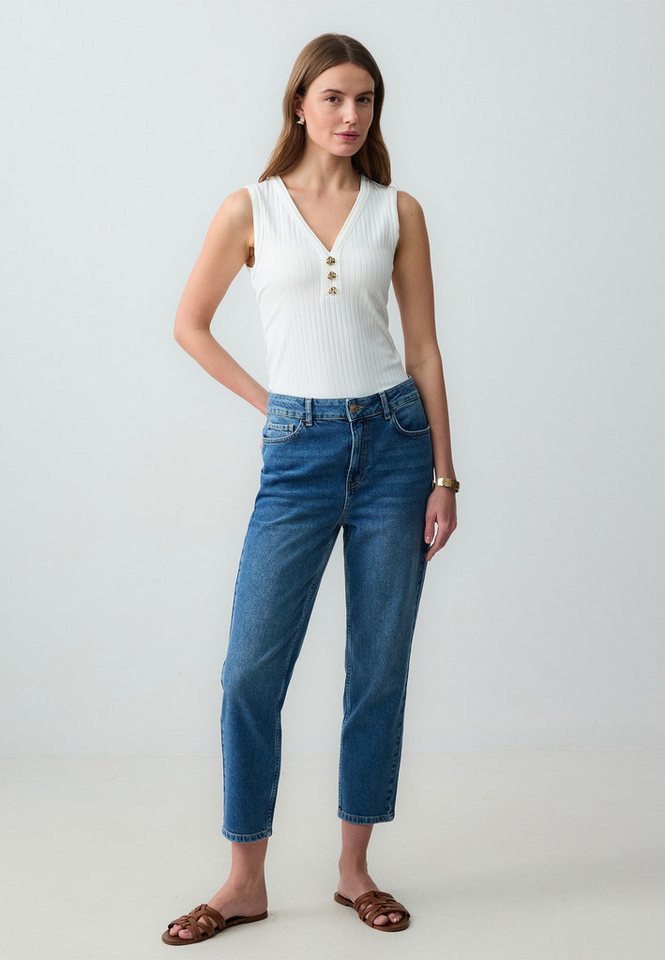 Jimmy Key Strickhose Gerade geschnittene Jeanshose mit hoher Taille und normalem Bein Jimmy Key Strickhose Gerade geschnittene Jeanshose mit hoher Taille und normalem Bein von Jimmy Key