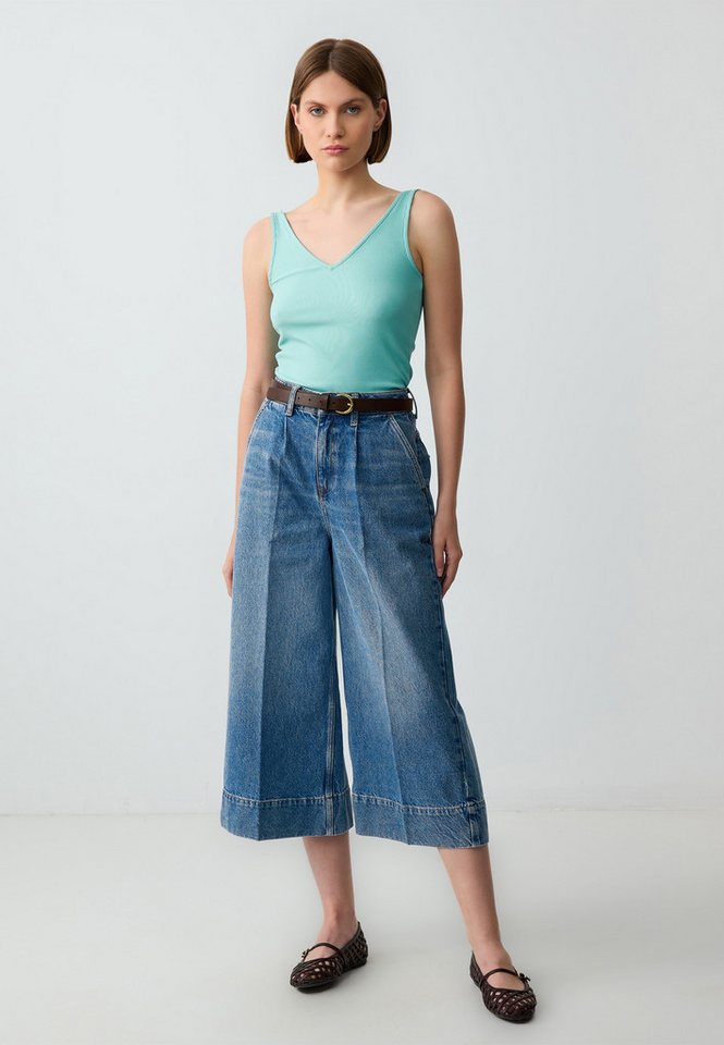 Jimmy Key Strickhose Jeanshose Mit Weitem Bein Und Hoher Taille 100 % Baumwolle Lockere Pas von Jimmy Key