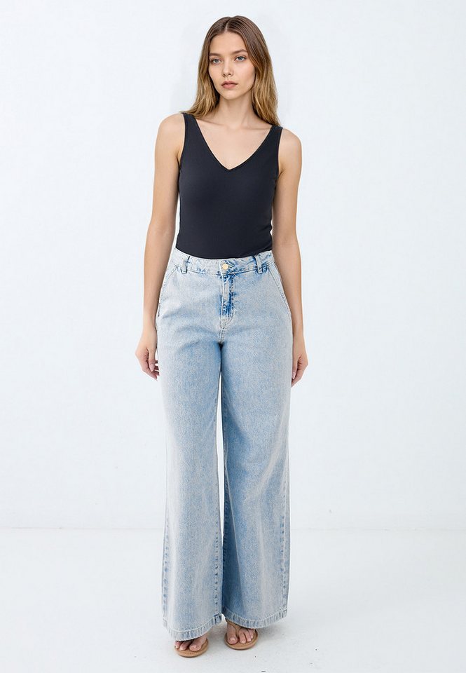 Jimmy Key Strickhose Jeanshose mit normaler Taille und weitem Bein und Gürteldetail von Jimmy Key
