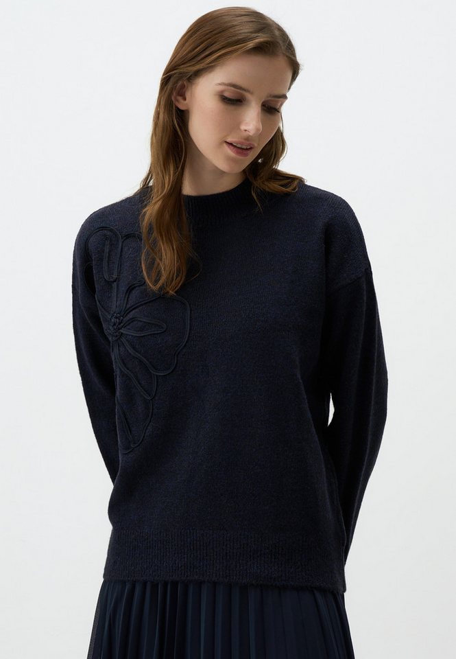 Jimmy Key Strickpullover Marineblauer Pullover Mit Blumenstickerei von Jimmy Key