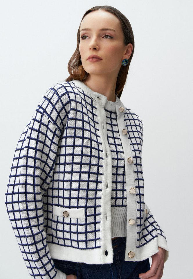 Jimmy Key Strickpullover Rundhalsausschnitt Karomuster Pullover Cardigan von Jimmy Key