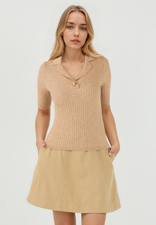 Jimmy Key Strickpullover Schmal geschnittener Hemdkragen-Pullover aus beigem Trikot von Jimmy Key