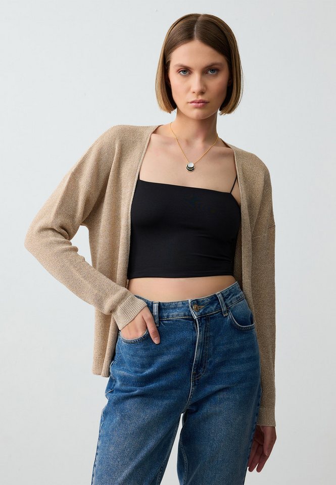 Jimmy Key Strickpullover Silberner Pullover Mit Offenem Kragen Und Langen Ärmeln von Jimmy Key