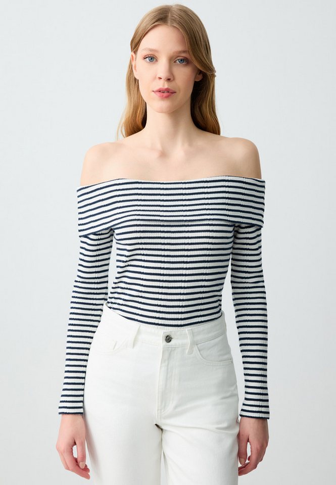 Jimmy Key Strickpullover Slim Fit Langarm-Strickbluse mit Bardot-Ausschnitt von Jimmy Key
