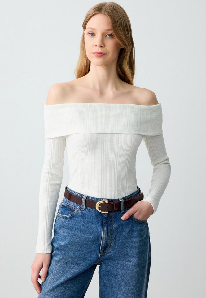 Jimmy Key Strickpullover Slim Fit Langarm-Strickbluse mit Bardot-Ausschnitt von Jimmy Key