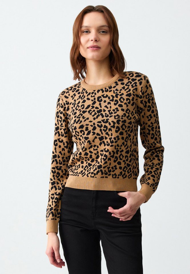 Jimmy Key Strickpullover Slim Fit Pullover Mit Rundhalsausschnitt Und Leopardenmuster von Jimmy Key