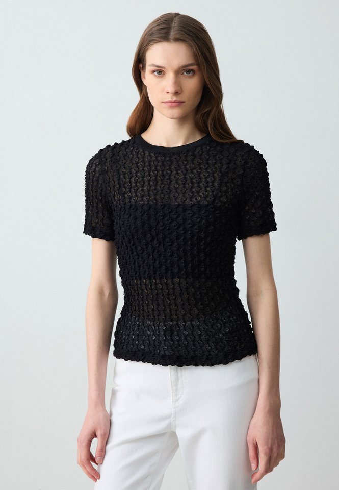 Jimmy Key Strickpullover Slim Fit Rundhalsausschnitt Kurzarm-Strickbluse Mit Spitze von Jimmy Key