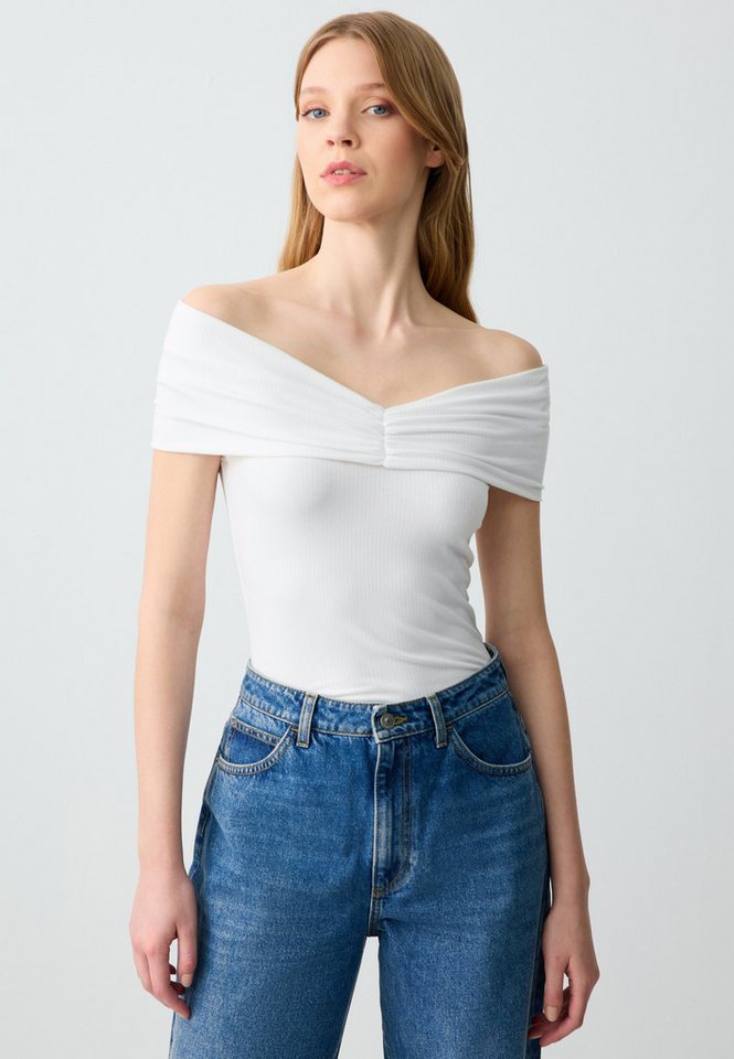 Jimmy Key Blusentop Slim Fit Strickbluse Mit Barot-Kragen von Jimmy Key