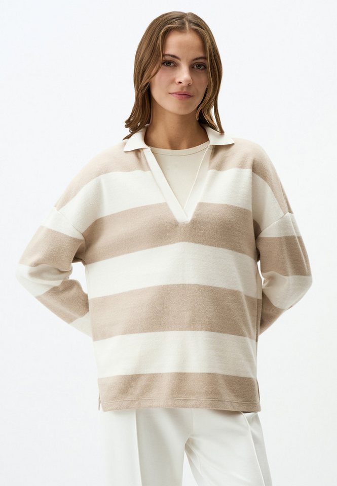 Jimmy Key Sweatshirt Polokragen Linie Gemustert Strick Sweatshirt von Jimmy Key
