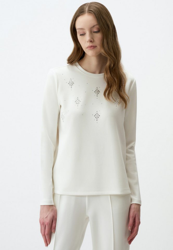 Jimmy Key Sweatshirt Modal-Strick-Sweatshirt Mit Rundhalsausschnitt Und Steinstickerei von Jimmy Key